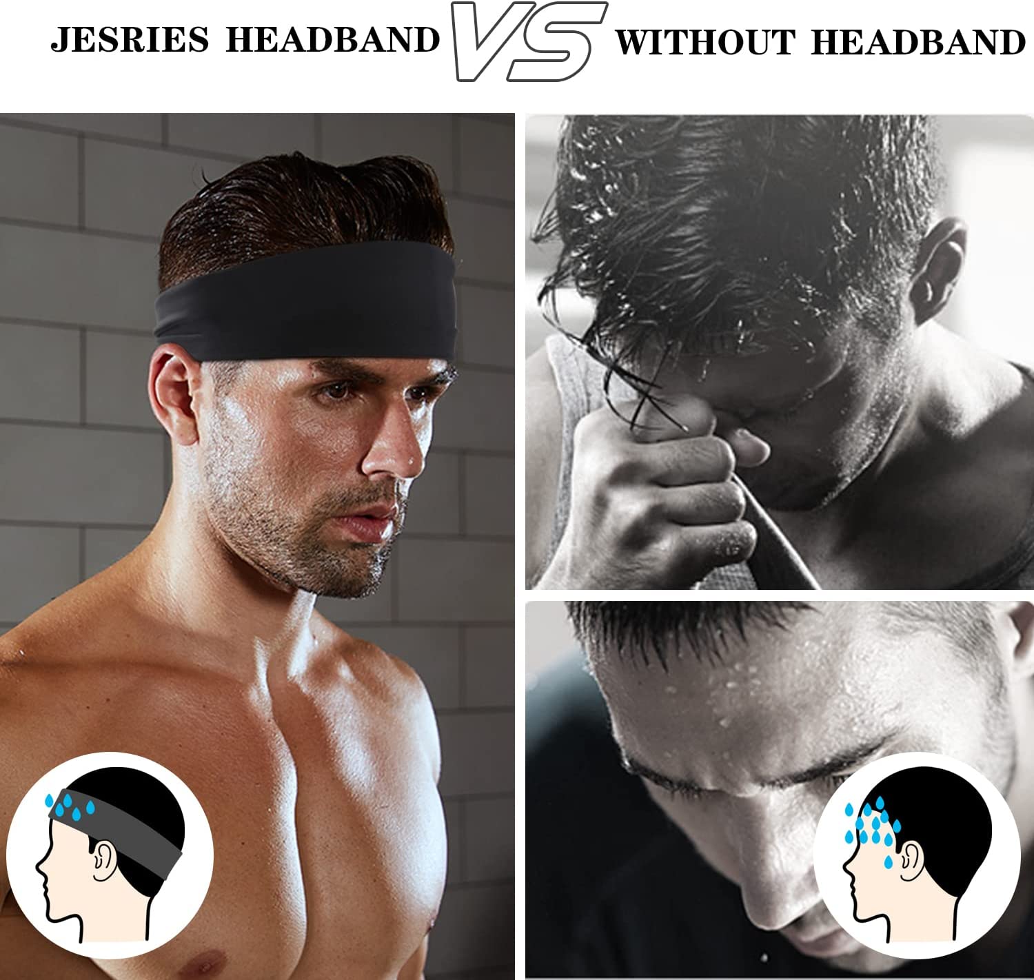 10 PCS Men Headbands Sport Hair Band Athletic Workout Sweatbands