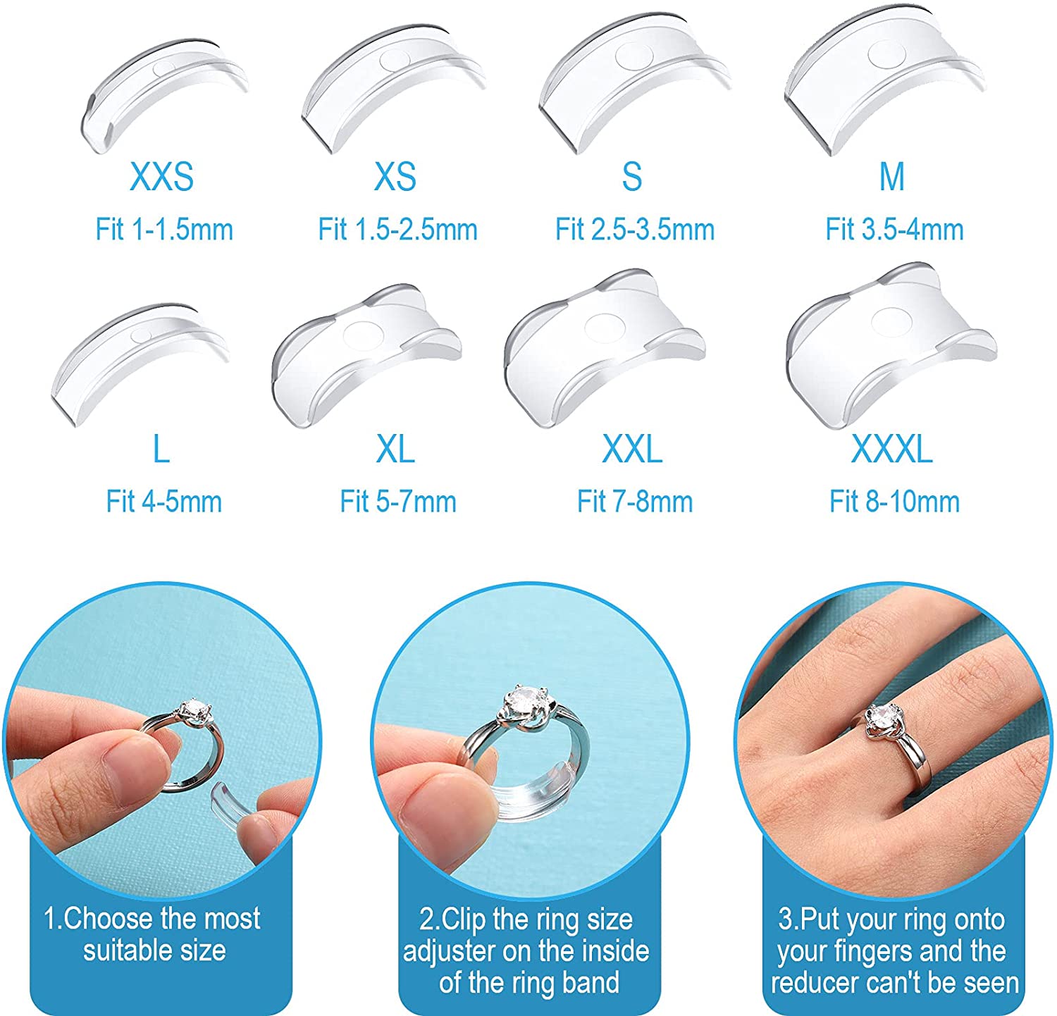 Ring Size Adjusters Set for Loosing Rings in 2 Styles, 12 Sizes, Ring