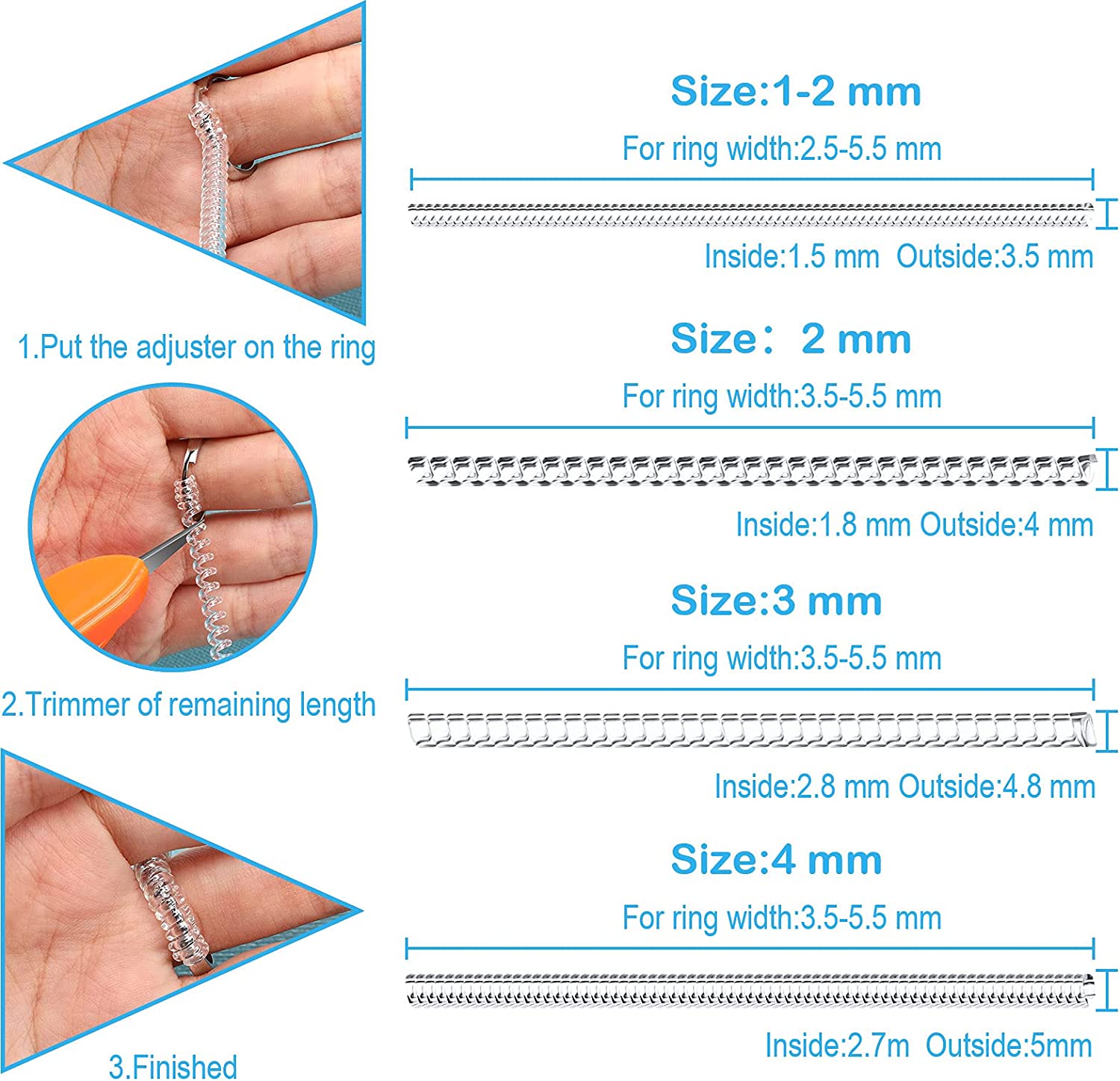 Ring Size Adjusters Set for Loosing Rings in 2 Styles, 12 Sizes, Ring