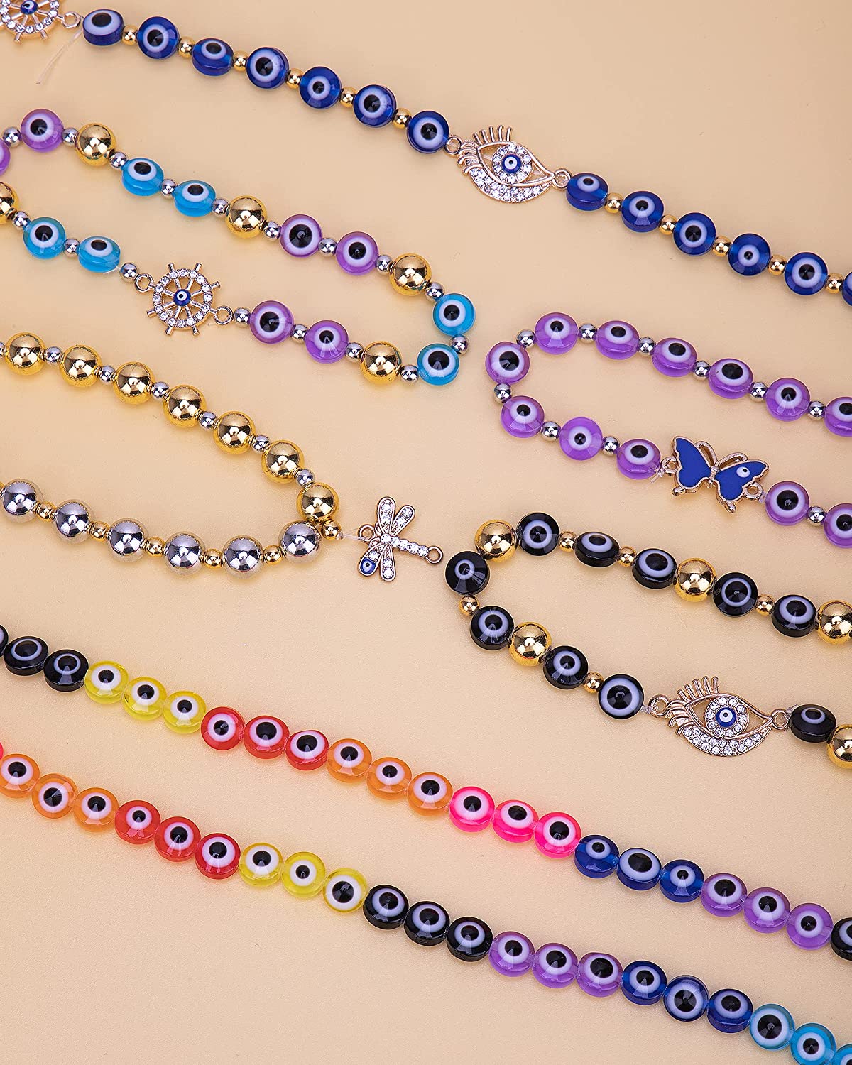 1022 Pcs Evil Eye Beads For Jewelry Making, 8mm Flat Round Evil Eye 